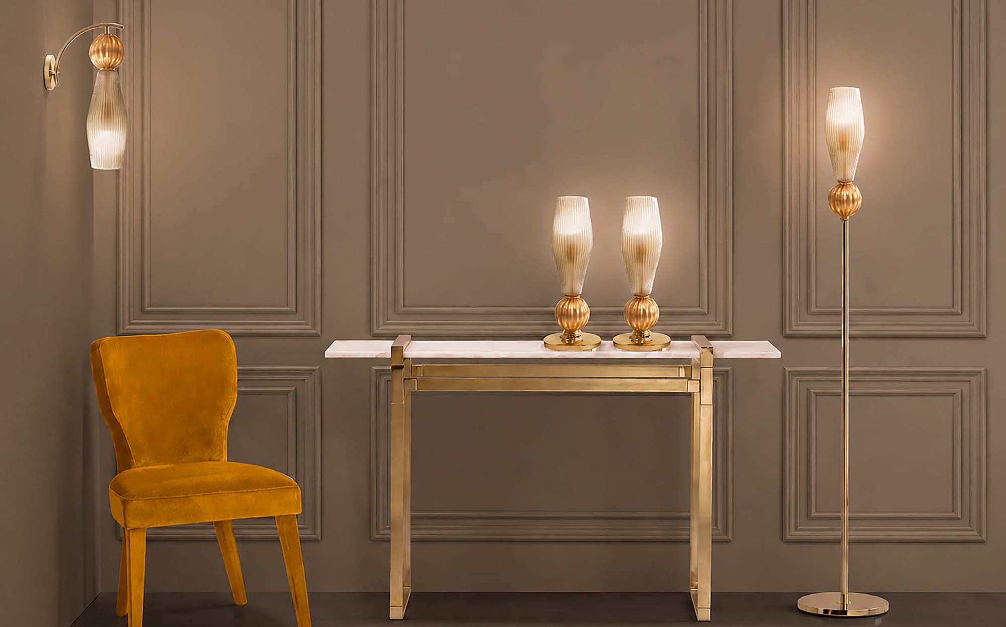 Villari Home Couture armchair, console and floor lamp &ndash; Italian luxury porcelain