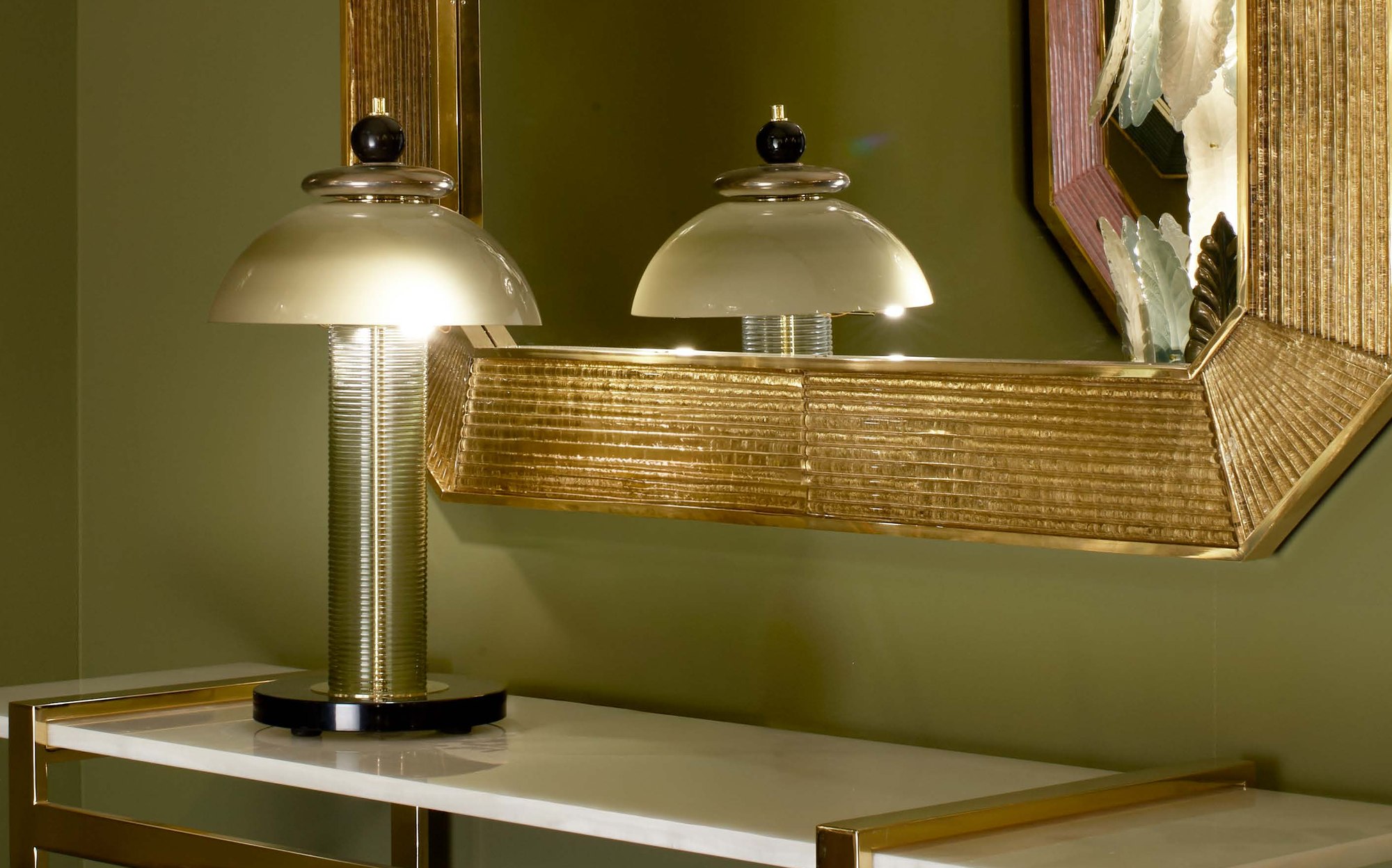 Villari Home Couture table lamps with golden mirror &ndash; Italian luxury porcelain