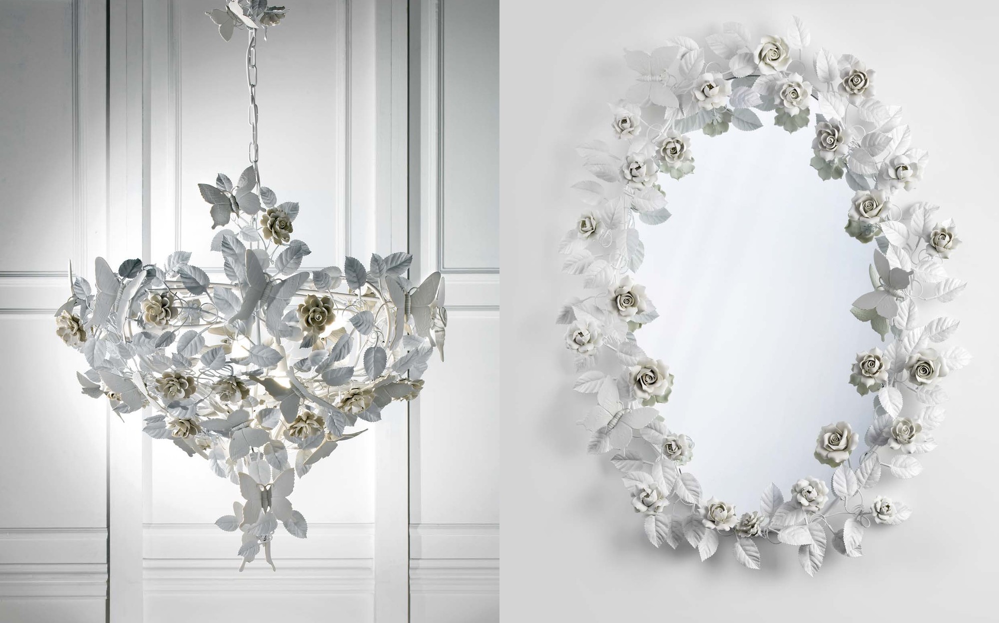 Villari Home and Light люстра с бабочками и цветочное зеркало Villari Home and Light люстра с бабочками и цветочное зеркало – итальянский фарфор люкс