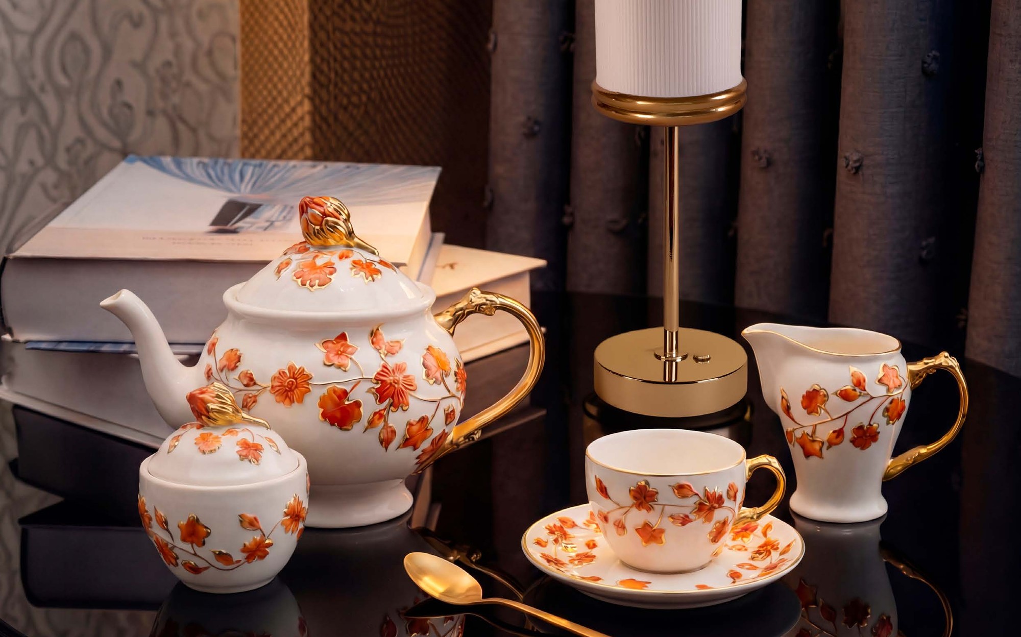 Villari Newness 2026 orange flower porcelain tea set Villari Newness 2026 orange flower porcelain tea set – Italian luxury porcelain