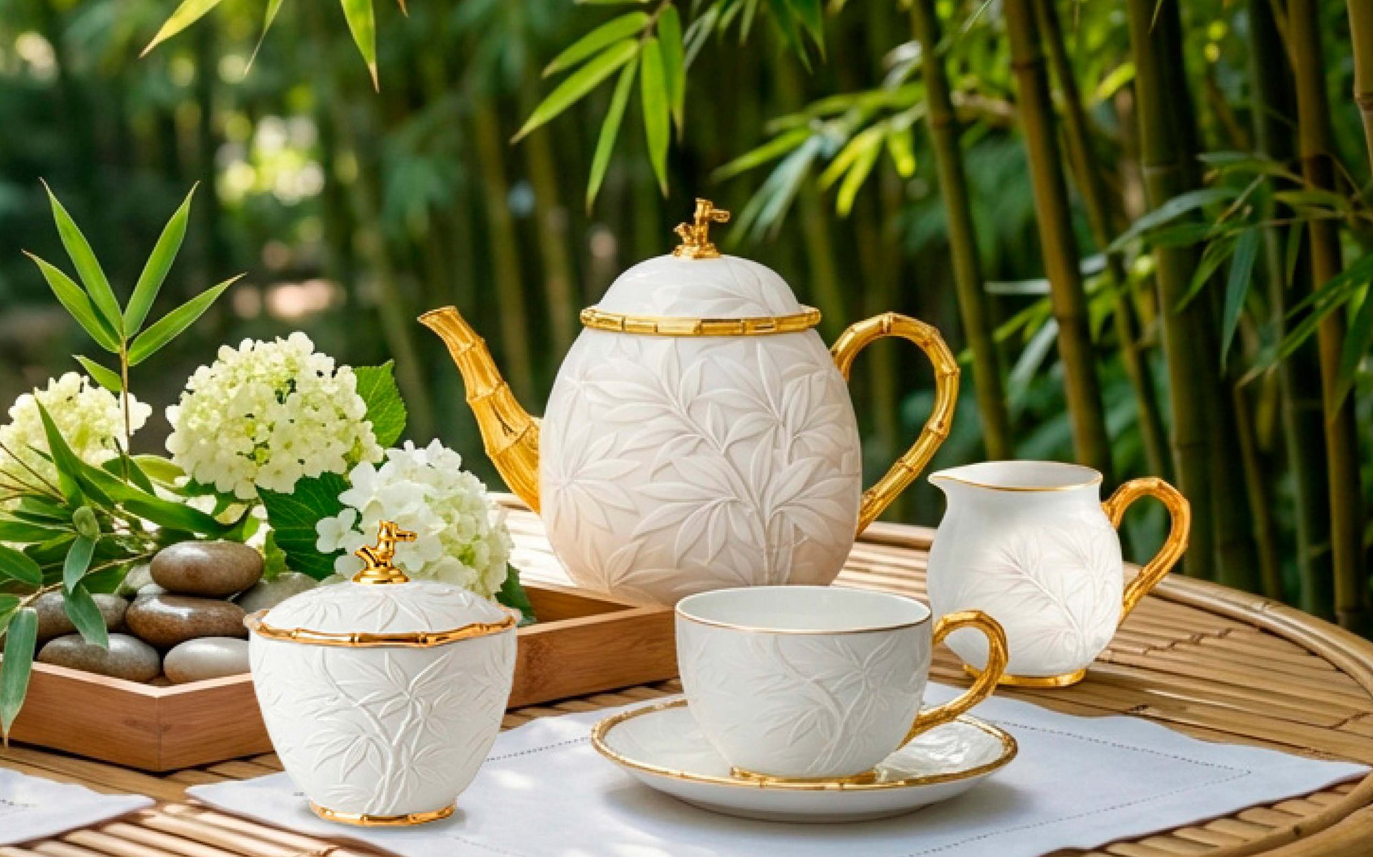 Villari Newness 2026 Bamboo white porcelain tea set Villari Newness 2026 Bamboo white porcelain tea set – Italian luxury porcelain