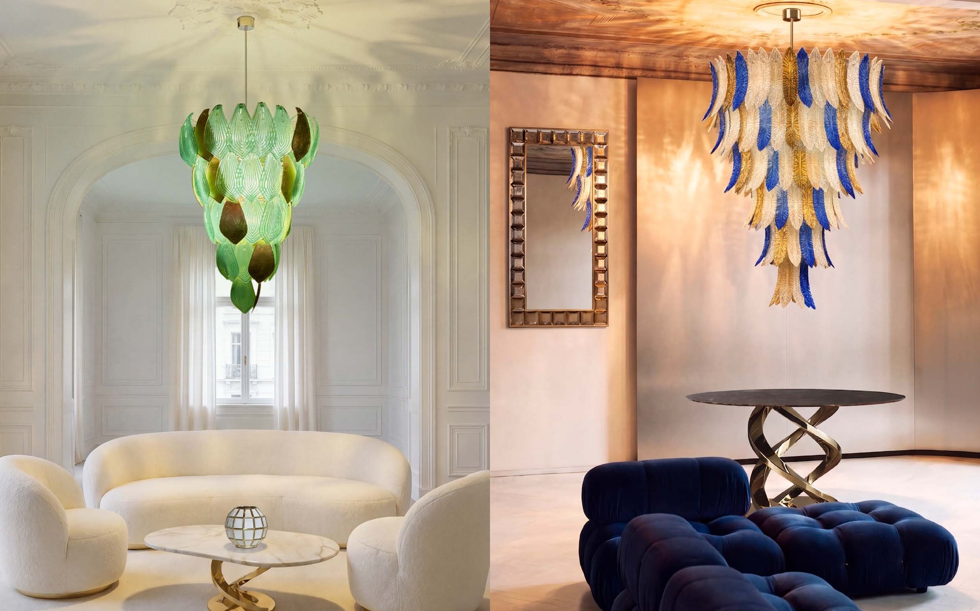 Villari Newness 2026 green and blue Murano glass chandeliers Villari Newness 2026 green and blue Murano glass chandeliers – Italian luxury porcelain