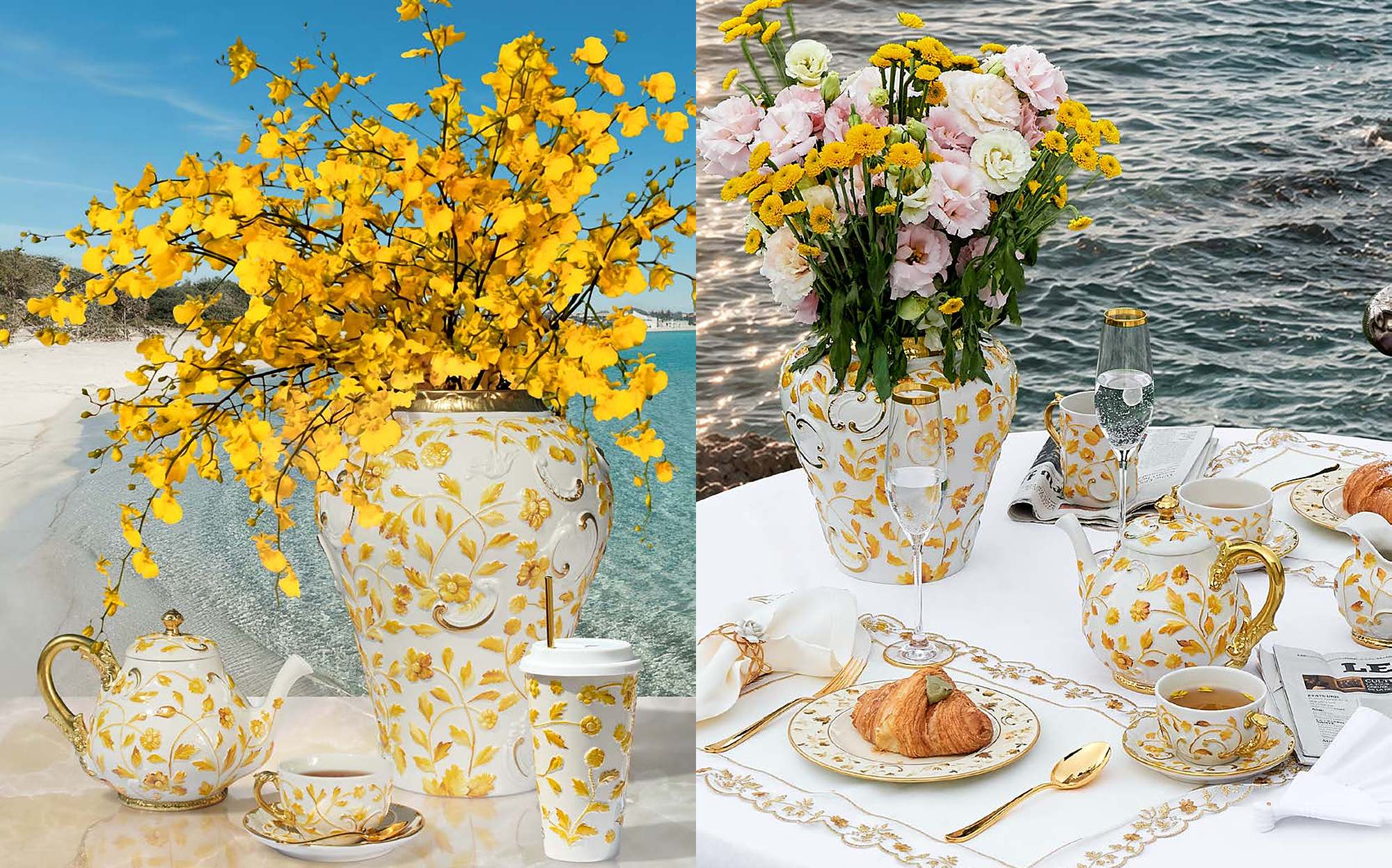 Villari The Four Seasons ваза с жёлтыми цветами и сервировка завтрака Villari The Four Seasons ваза с жёлтыми цветами и сервировка завтрака – итальянский фарфор люкс