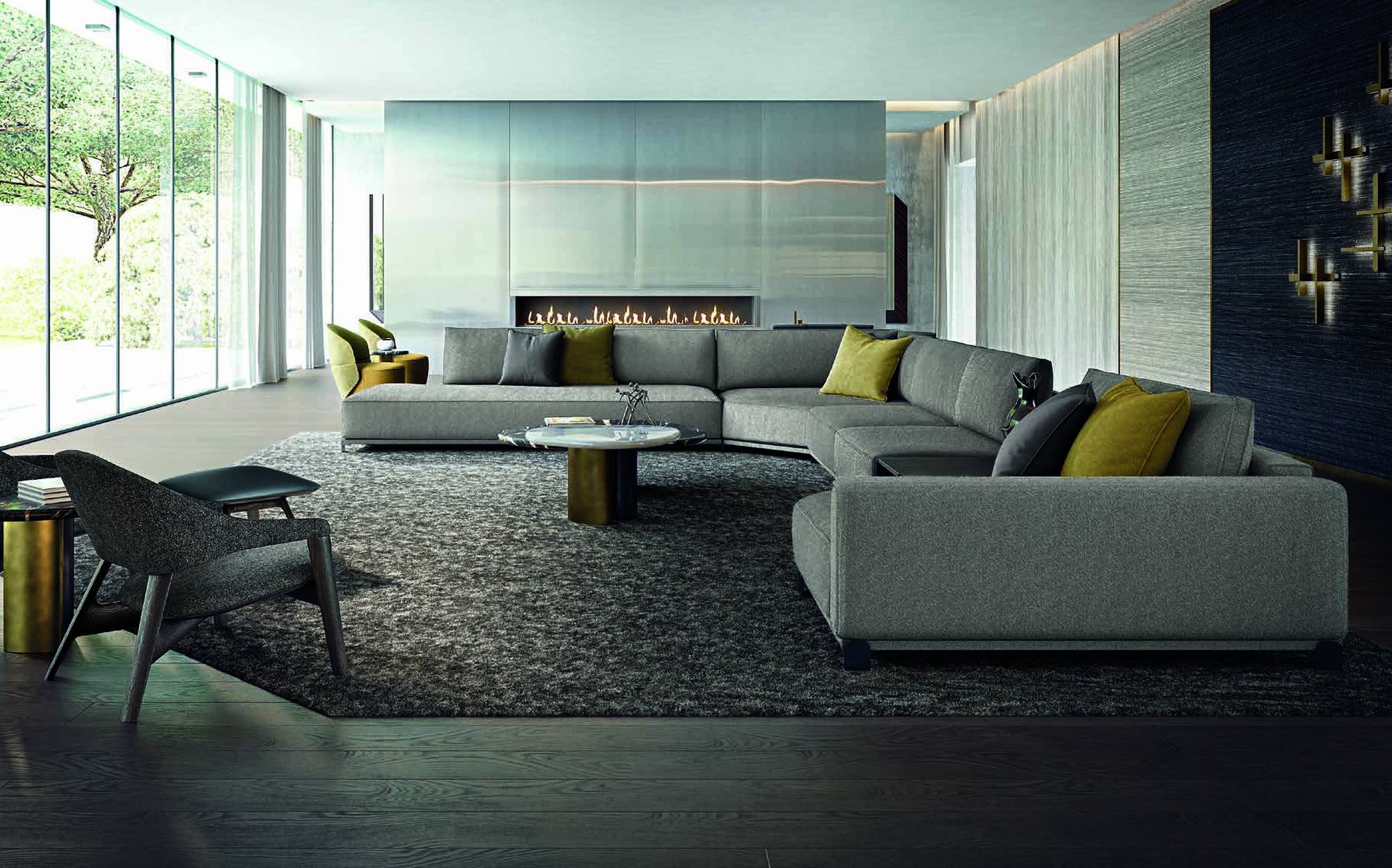 Zanaboni Edizioni Next grey modular sofa with fireplace and armchair Zanaboni Edizioni Next grey modular sofa with fireplace and armchair – Italian luxury contemporary furniture