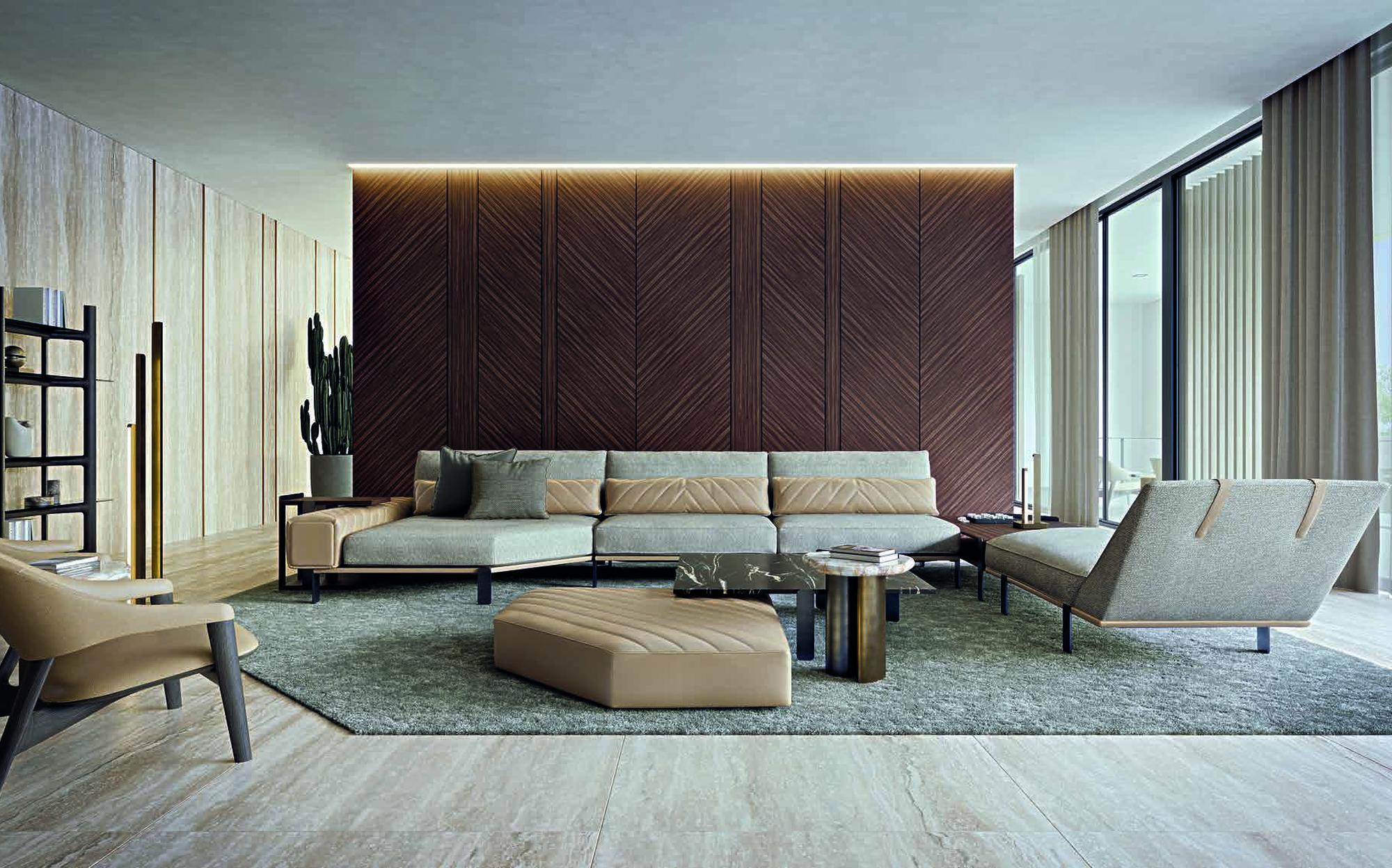 Zanaboni Edizioni Next modular sofa with dormeuse and leather pouf Zanaboni Edizioni Next modular sofa with dormeuse and leather pouf – Italian luxury contemporary furniture
