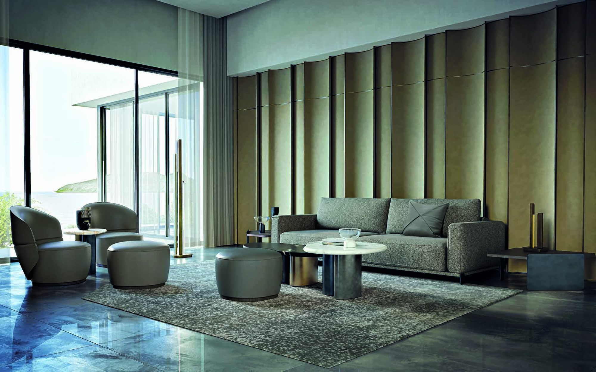 Zanaboni Edizioni Next grey sofa with round armchairs and poufs Zanaboni Edizioni Next grey sofa with round armchairs and poufs – Italian luxury contemporary furniture