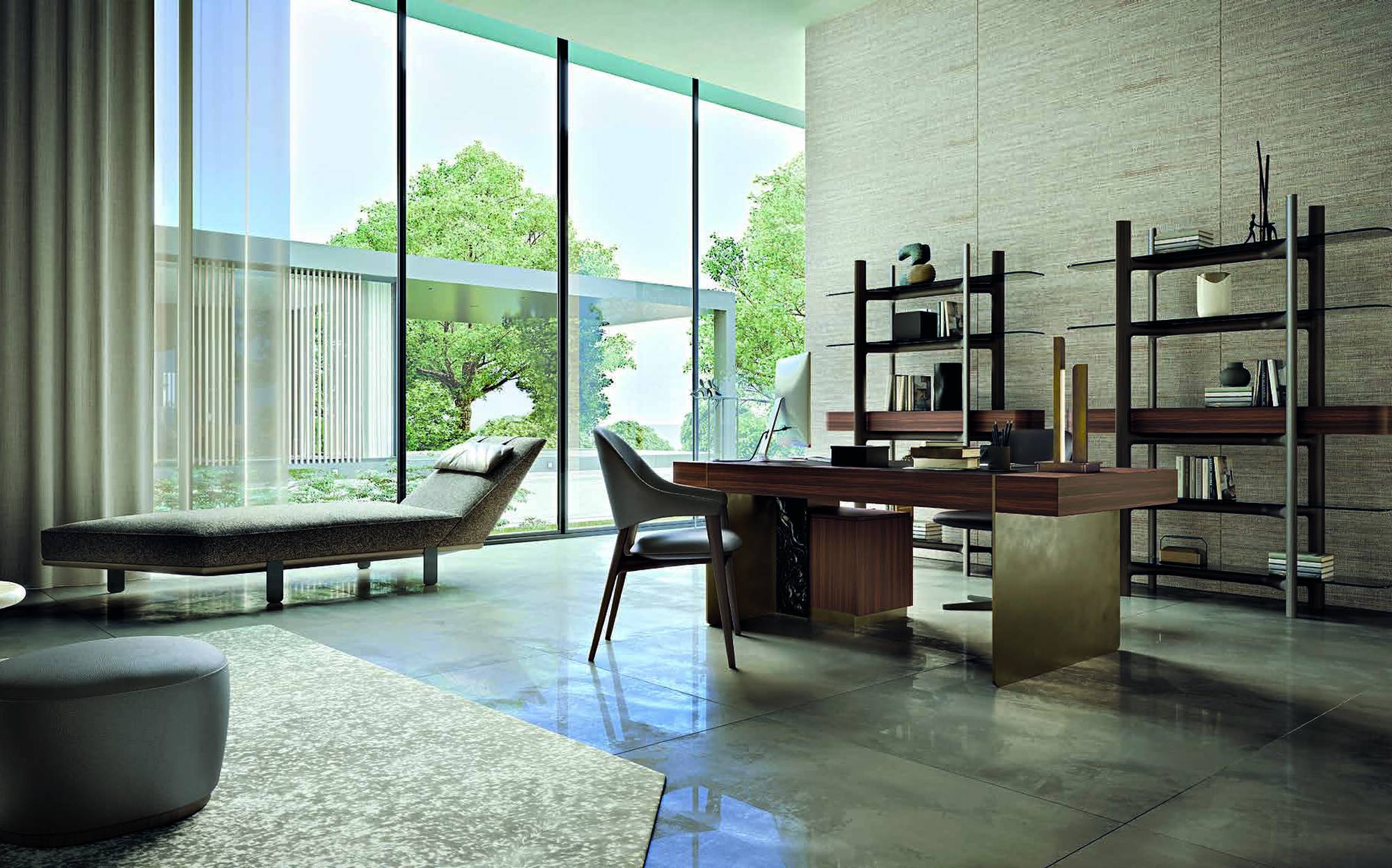 Zanaboni Edizioni Next study with wood desk, bookcases and dormeuse Zanaboni Edizioni Next study with wood desk, bookcases and dormeuse – Italian luxury contemporary furniture