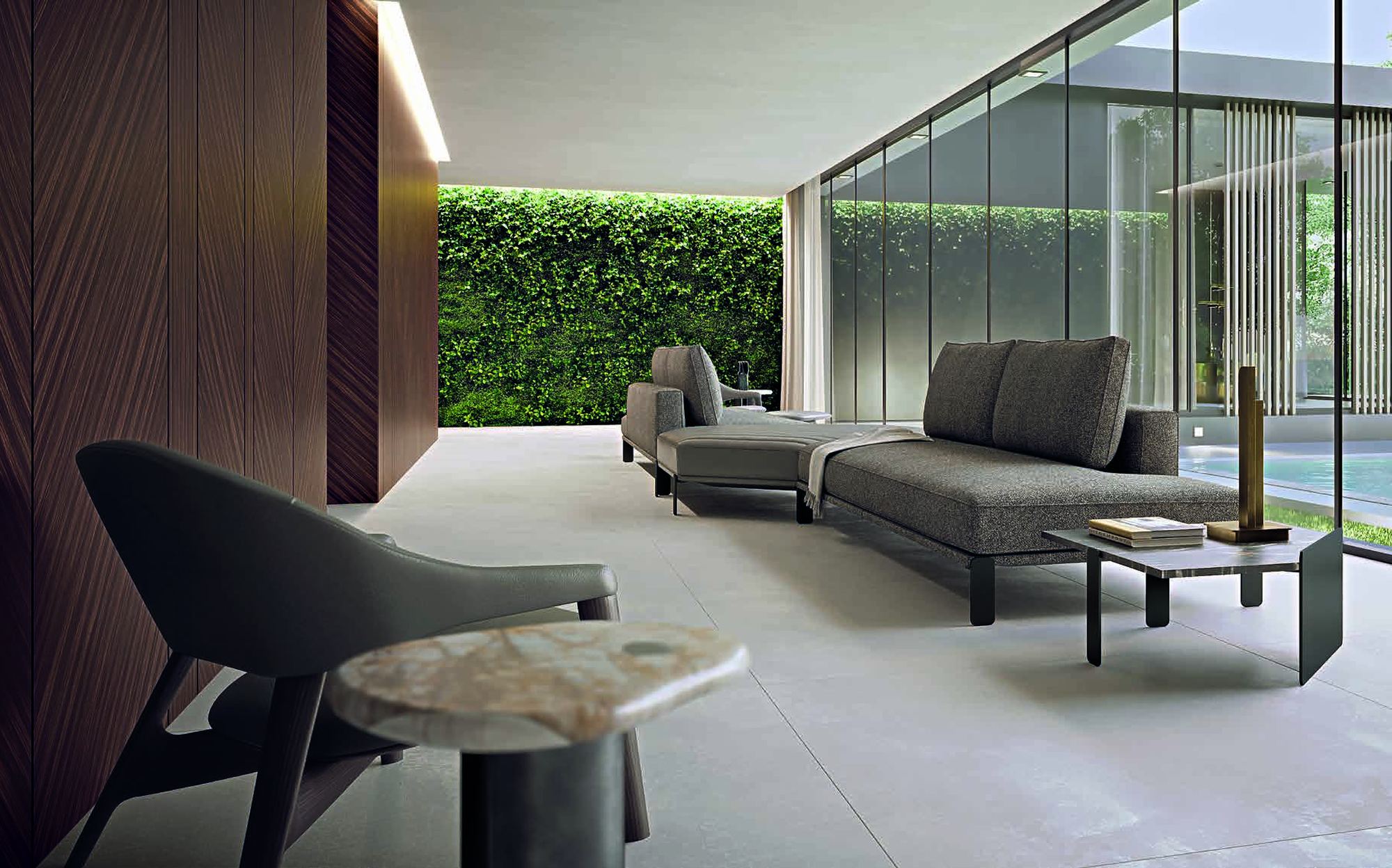 Zanaboni Edizioni Next modular sofa and armchair by the garden wall Zanaboni Edizioni Next modular sofa and armchair by the garden wall – Italian luxury contemporary furniture