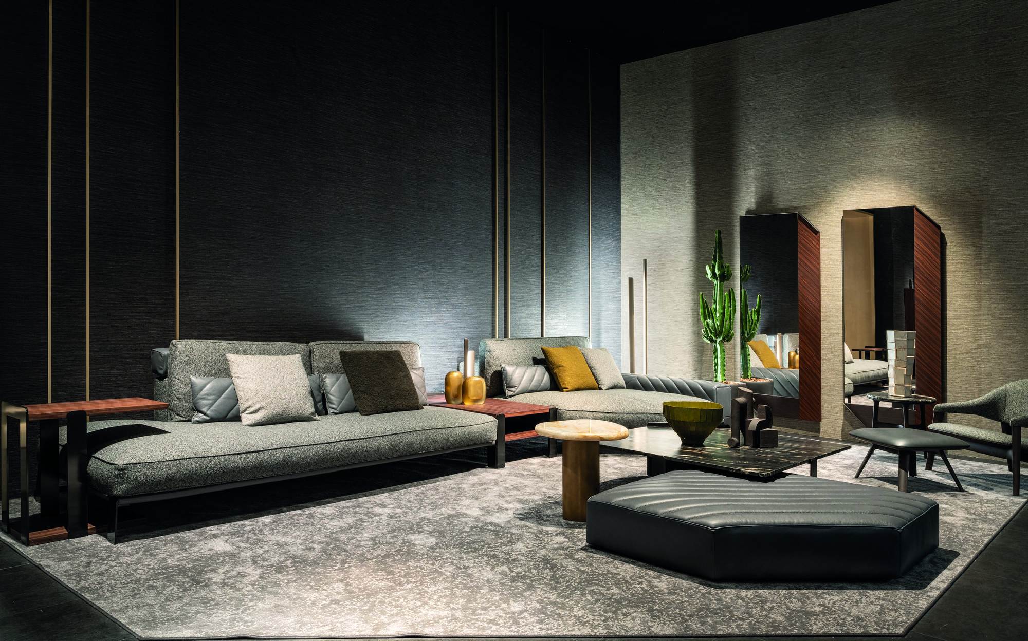 Zanaboni Edizioni Next grey sectional sofa with dormeuse and black coffee table Zanaboni Edizioni Next grey sectional sofa with dormeuse and black coffee table – Italian luxury contemporary furniture