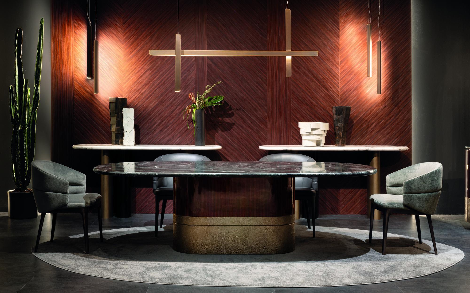 Zanaboni Edizioni Next rosewood dining table with chairs and marble consoles Zanaboni Edizioni Next rosewood dining table with chairs and marble consoles – Italian luxury contemporary furniture