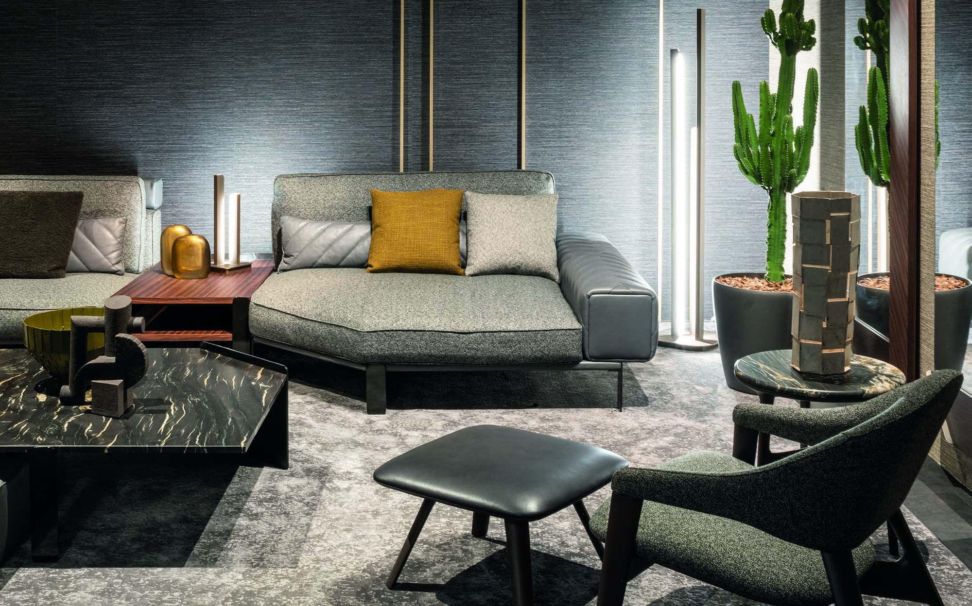 Zanaboni Edizioni Next grey sofa with dormeuse, armchair and footstool Zanaboni Edizioni Next grey sofa with dormeuse, armchair and footstool – Italian luxury contemporary furniture