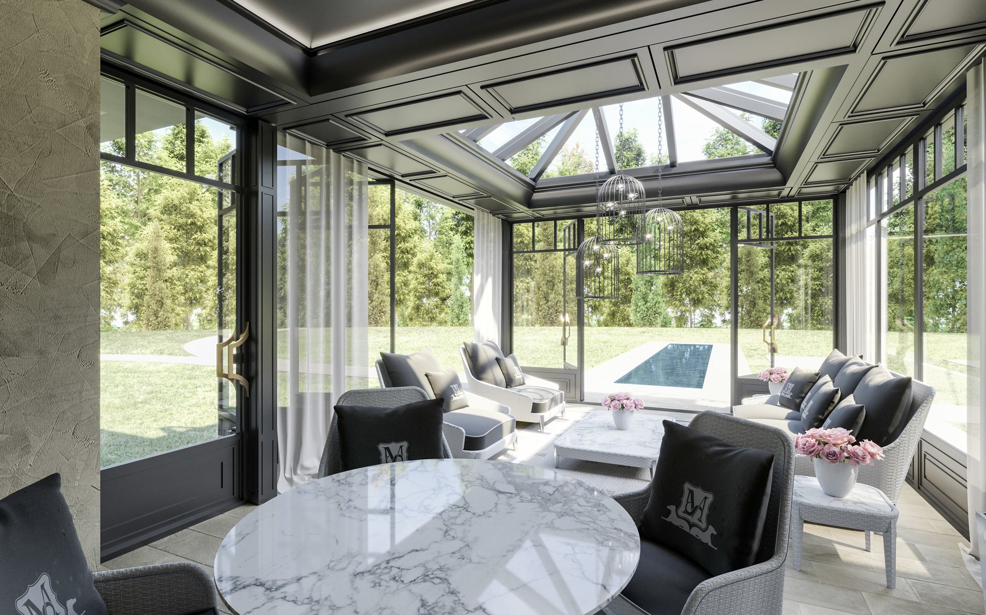 Orangerie Bratislava glass pavilion hospitality project by DFN with iron and glass structure | 101domus