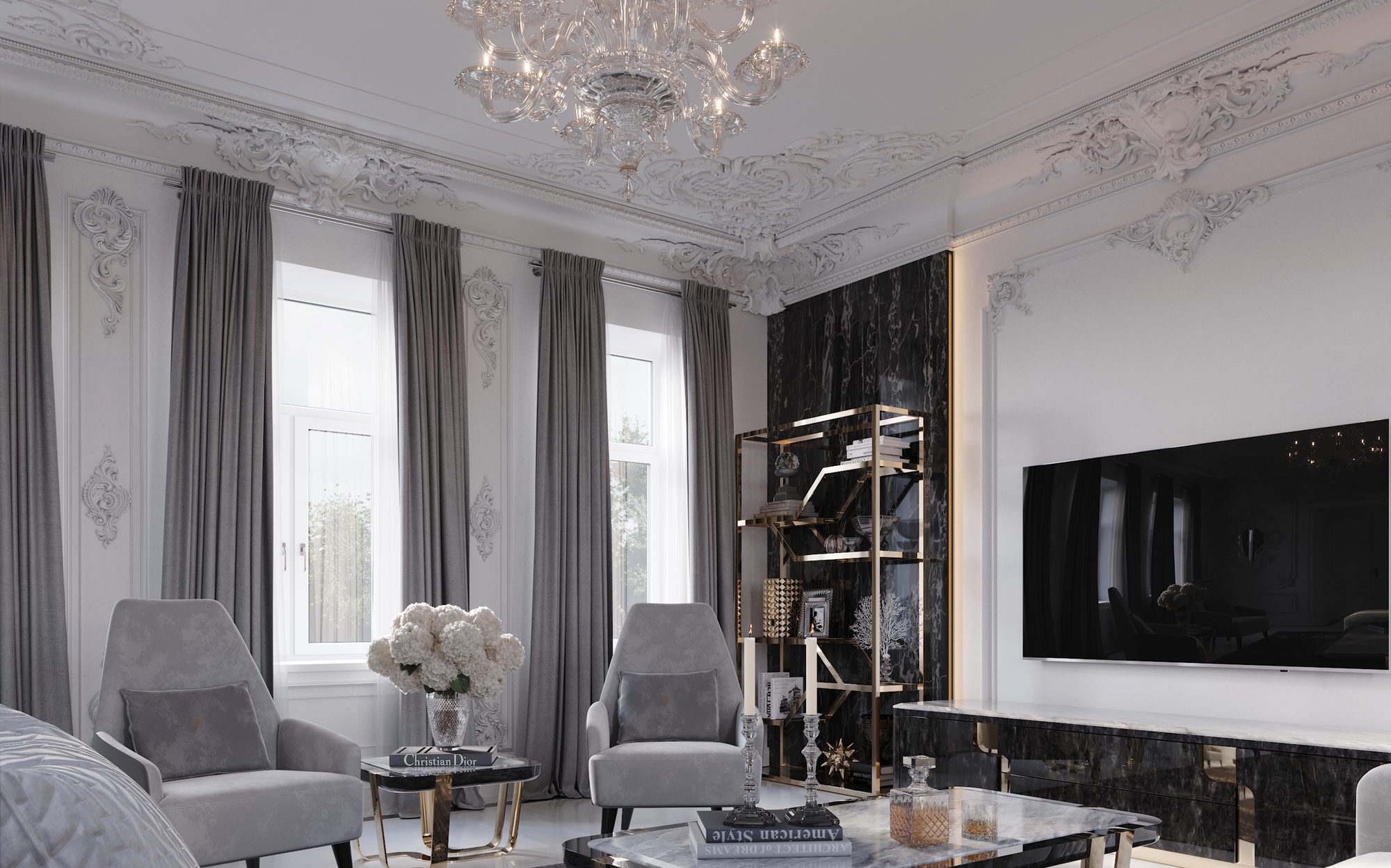 Крісла Giorgio Collection Charisma та столик із чорного мармуру на золотій основі, вілла в П'ятигорську | 101domus