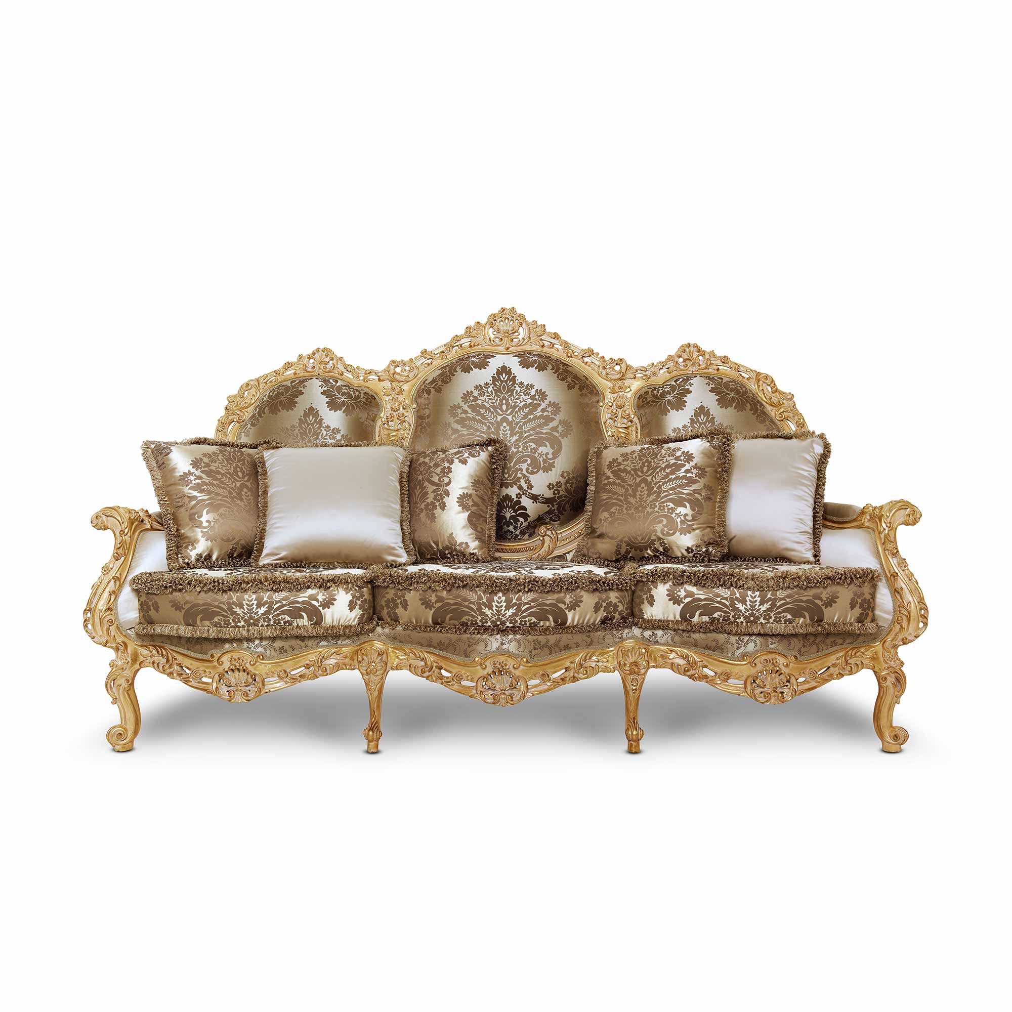 Campanula sofa by Asnaghi Interiors, classic Italian luxury furniture with carved wood frame