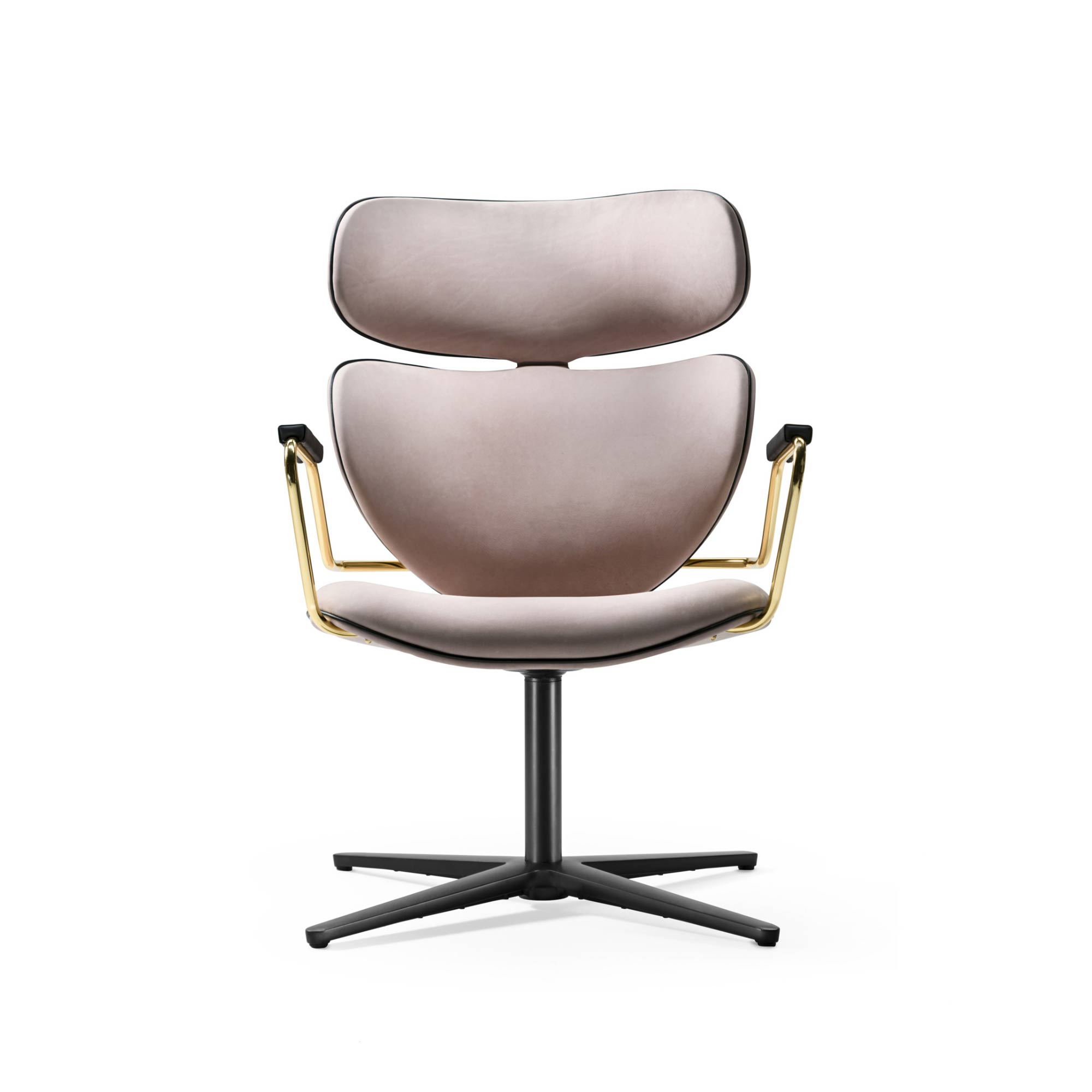 Black Tie Asia swivel chair with gold-finished armrests