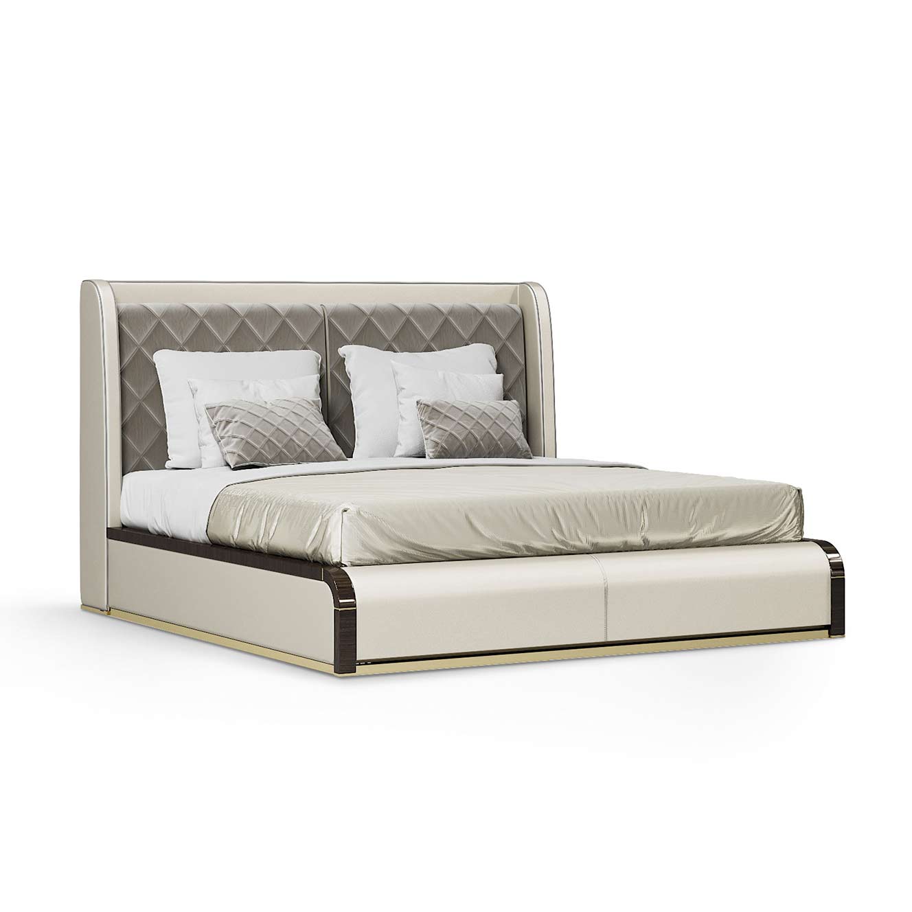 Ceppi Ares bed in leather with eucalyptus and brass details