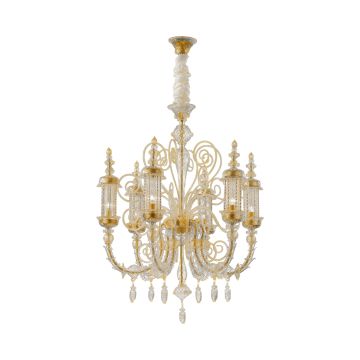 Sylcom Chandelier Il Bucintoro 6 Lights Crystal 24kt Gold