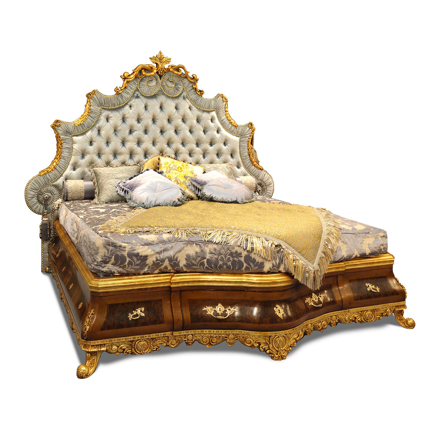 Ліжко Francesco Molon Louis XV, різьблений горіховий каркас із золотим сусальним покриттям