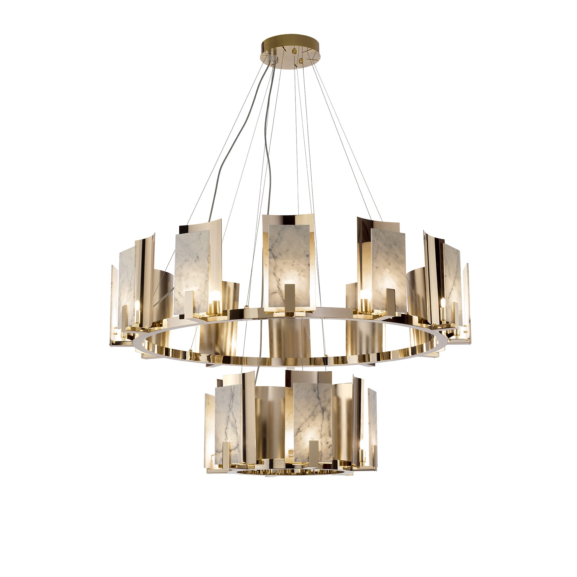 Il Paralume Marina Round Chandelier with Carrara Marble, 18 Lights, монументальное итальянское освещение для крупных элитных интерьеров