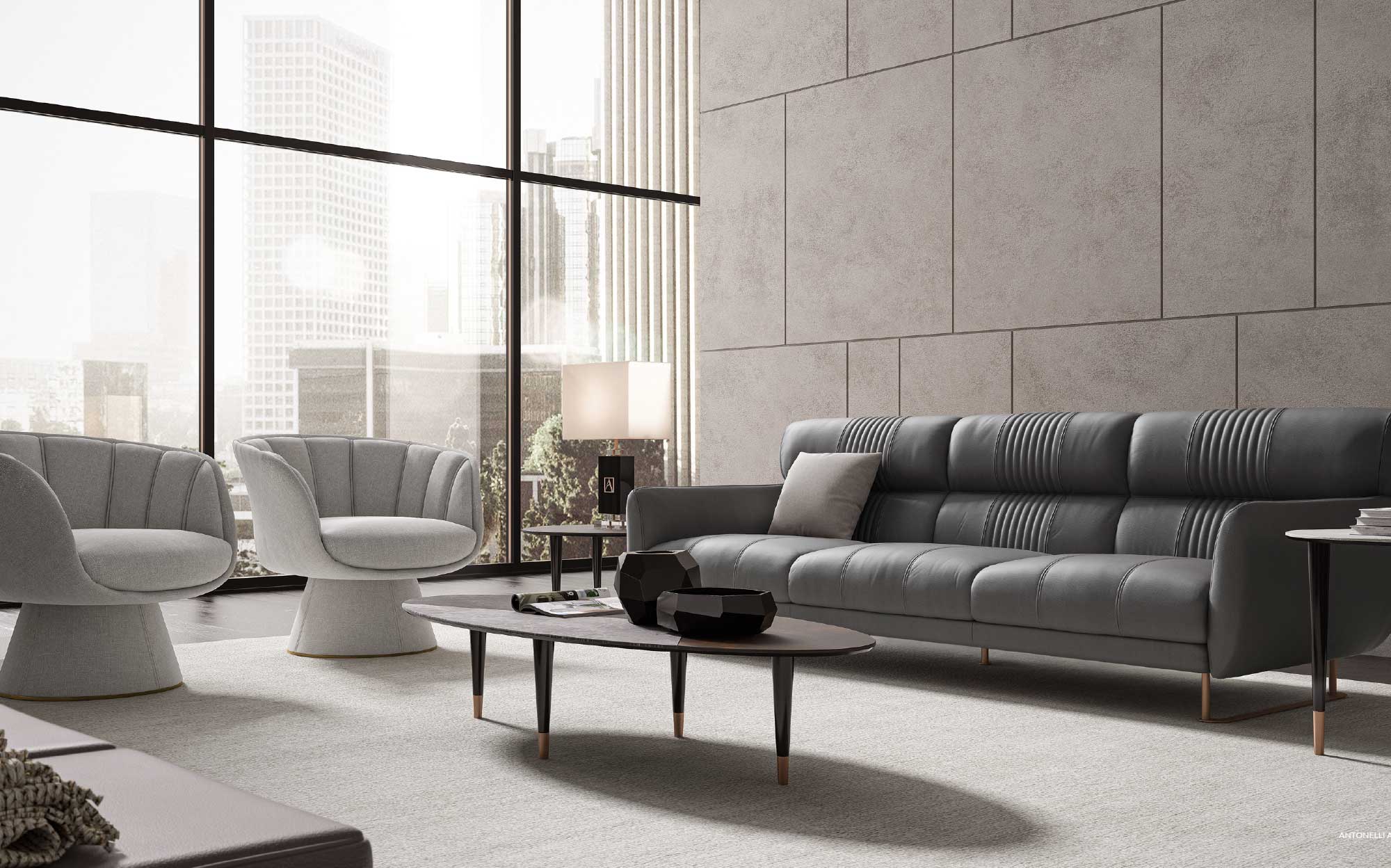 Стильная зона отдыха с серым диваном Antonelli Atelier – 101DOMUS