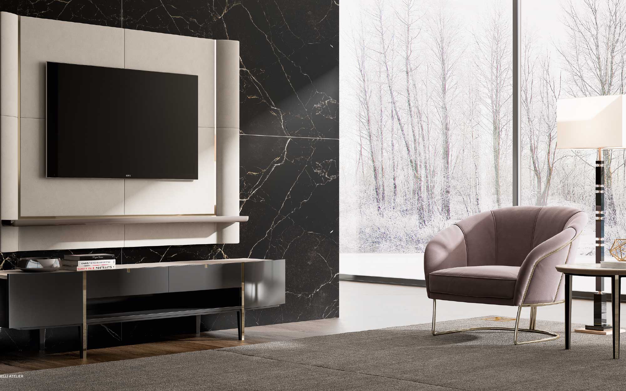 ТВ-зона с мебелью Antonelli Atelier и уютным креслом – 101DOMUS