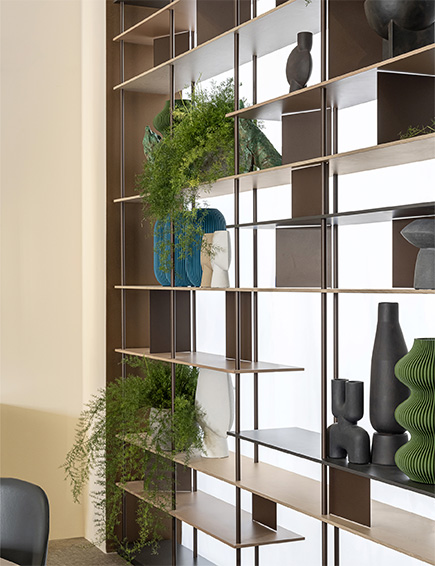 Refined wall unit with LED lights and customizable panels by BizzottoItalia